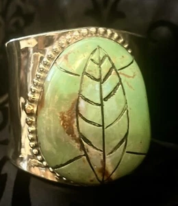 "Carlos Gale Self" Choctaw Nation Sterling Silver Cuff Bracelet Carved Turquoise - Picture 1 of 17