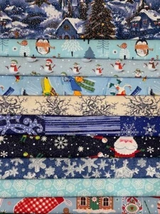 Quilting Fabric Lot - Christmas Holiday Winter, 10 Fat Quarters + 1 FREE! - Picture 1 of 15