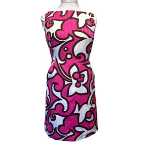Milly of New York Dress Sleeveless Shift Size 8 Pink White Brown Print USA Made - Picture 1 of 12