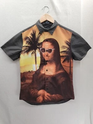 Mona Lisa Print by Eighty Eight Platinum Short Sleeve Button Beach Men's Shirt M - Image 1 of 4