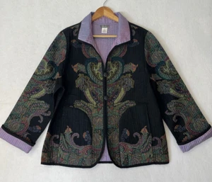 Anu Wolle Seide Wendejacke Medium Topper gesteppt Bohemian Artsy Art To Wear - Bild 1 von 8