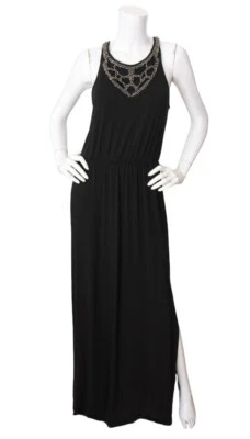Michael Stars Maxi Dress Medium Carine Black Modal Jersey Beaded Sleeveless NWT - Image 1 of 4