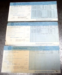 3 1971 Pacific Telephone California Telefonrechnungen 1/7, 2/7, 16.04.1971 Montebello F - Bild 1 von 5