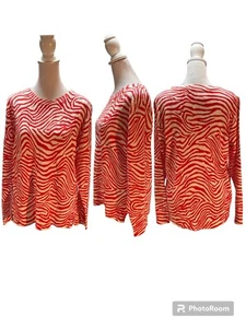 NWT - M&S Collection Red & Off White Zebra Print Long Sleeve Sweater Size 14 - Picture 1 of 14