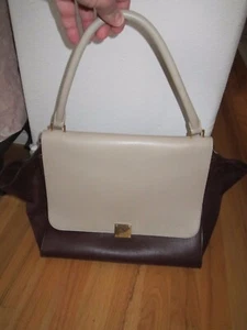 CELINE TRAPEZ HANDTASCHE - EXTRA GROSS - LEDER & WILDLEDER - BURGUNDER & KNOCHEN HELLBRAUN - Bild 1 von 6
