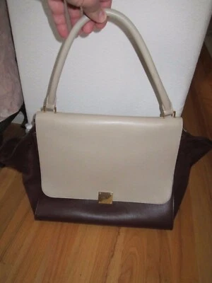 CELINE TRAPEZ HANDBAG - EXTRA LARGE - LEATHER & SUEDE - BURGUNDY & BONE TAN - Image 1 of 4