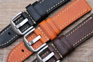 Watch Strap Genuine Top Grain Calf Leather Double Layered Durable Stitch - Picture 1 of 4