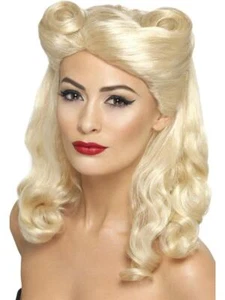 Ladies 1940's Fancy Dress Blonde Pin Up Wig with Curls - Picture 1 of 4