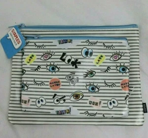 Staples Canvas Vinyl Pencil Pouch Bag Storage Medium 9"X7" Small 8" X 5" White  - Picture 1 of 4
