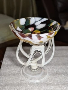 VTG 7" Jozefina Krosno Blown Art Glass Confetti Splatter Glass Candy Dish Bowl - Picture 1 of 10