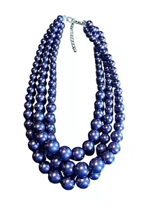 Multi-strand Purple Faux Pearl Bead Necklace 19-22 Inches Long - Imagen 1 de 6
