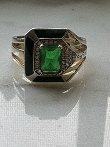 Ring Sterlingsilber Emaille und Smaragd farbig CZ - Bild 1 von 4