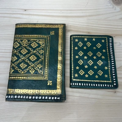 Juego de 2 billeteras de cuero de 22 quilates con diseño de hoja de oro verde O Foto 1 de 4