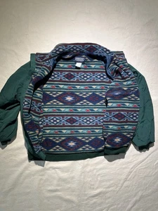 LANDS END Squall Jacket Aztec Tribal Fleece Lined Green USA Vintage Medium - Picture 1 of 16