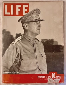 VINTAGE LIFE MAGAZINE GENERAL DOUGLAS MCARTHUR DEC 8 1941 WORLD WAR II HISTORY - Picture 1 of 10