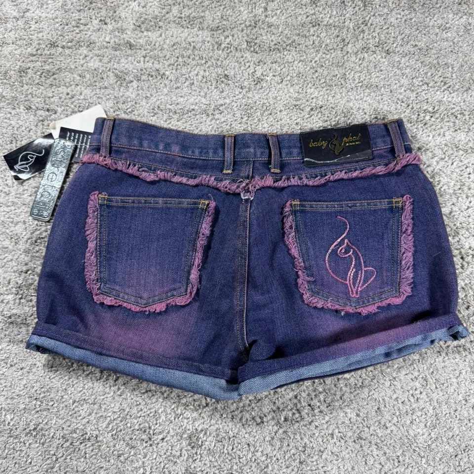 Y2K 2000’s Baby Phat Embroidered Fringe Grunge Punk Skater Short Denim Shorts - Image 1 of 4