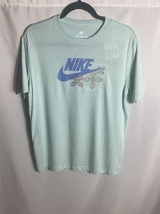Nike Youth XL Loose Fit Tee Aqua Floral Graphic Logo Shirt - Picture 1 of 8