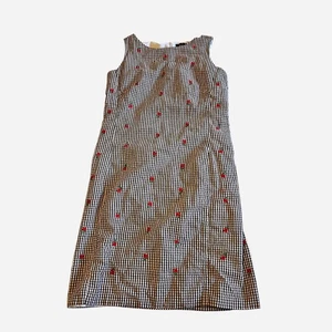 Vintage J.G. Hook Petite 8P Sleeveless Gingham Check Floral Embroidered Dress - Picture 1 of 7