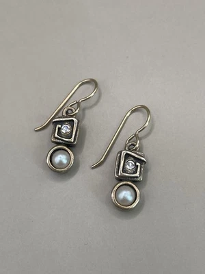 Patricia Locke Signed GoldTone Swarovski Crystals Pearl Dangle Hook Earrings - Image 1 of 4