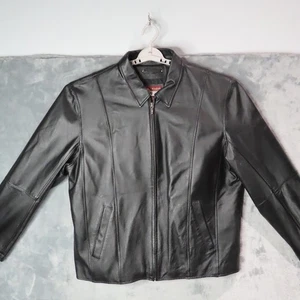 Wilsons Lederjacke Herren XL schwarz Echtleder Reißverschluss vorne gefüttert Kragen - Bild 1 von 19