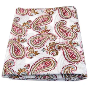 10Yard Cotton Fabric Hand Block Print Vintage Running Loose Paisley Dressmaking - Picture 1 of 5