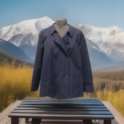 Abrigo J Jill Doble Pecho Guisante XL Pequeño Azul Marino Bolsillos Plisado Espalda 100% Algodón Foto 1 de 4