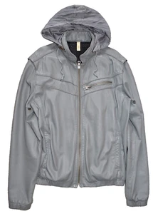Vintage Asos real leather grey jacket with hood XL - Picture 1 of 12