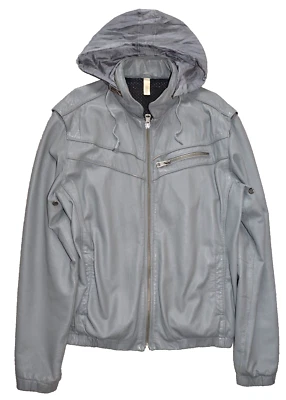 Vintage Asos real leather grey jacket with hood XL - Image 1 of 4