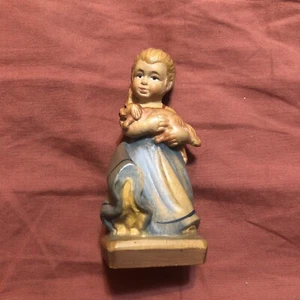 Mädchen hält Hund geschnitzte Holzfigur ANRI oder Dolfi Italien - Bild 1 von 12