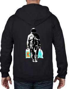 BANKSY SPACEMAN WITH SHOPPING FULL ZIP HOODIE - Picture 1 of 7