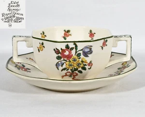 Royal Doulton Old Leeds Sprays Bullion Cup 2" Tall & Saucer 5 5/8" Diameter - Picture 1 of 8