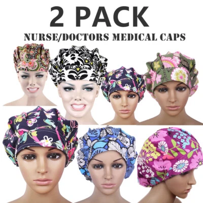 2 PCS Flowers Animal Pattern Cap Bouffant Hat/Cap Adjustable One size Cute Hats - Image 1 of 4