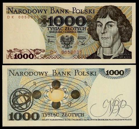 Poland 1,000 ZLOTYCH 1000 P-146 1982 COPERNICUS Atomic UNC Polish Currency NOTE Cover