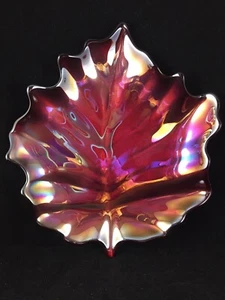 Art Glass Decorative Leaf Plates Set of 3 Iridescent Gold Amber Burgundy - Picture 1 of 11