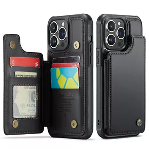 For iPhone 15 14 13 12 11 Pro Max Leather Wallet Case Shockproof With Card Slot - Picture 1 of 19