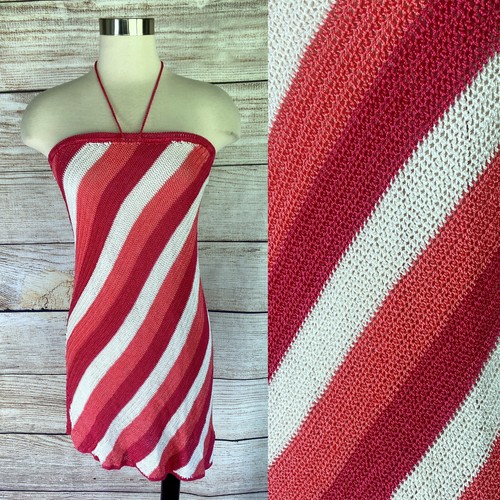 UNDERCOVER VICTORIA'S SECRET Moda Mini Dress S Crochet Pink Stripes Halter Tie Asymmetrical