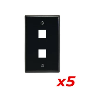 Paquete de 5 - Keystone 2 orificios puerto conector pared placa frontal red CAT6 HDMI negro - Imagen 1 de 1