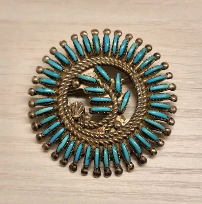 VINTAGE SPILLA CIONDOLO ARGENTO/TURCHESI  FIRMATA  ZUNI   RAY E  EVA WYACO - Immagine 1 di 2