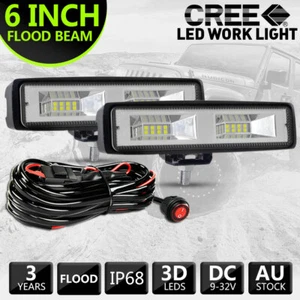 Pair 6" inch Work Lights Spot Flood LED Light Bar Off Road 4WD & Wiring Kit - Picture 1 of 12