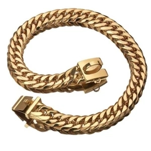 Pet Chain Dog Collar Leash 17mm Gold Stainless Steel Necklace - Picture 1 of 12
