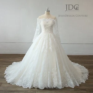 Luxus Brautkleid Hochzeitskleid Schulterfrei Ärmel Lange Schleppe Ivory Perlen - Bild 1 von 12