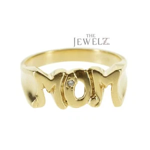 14K Gold 0.01 CT MOM Charm Ring Mother's Day Gift - The Jewelz - Picture 1 of 3