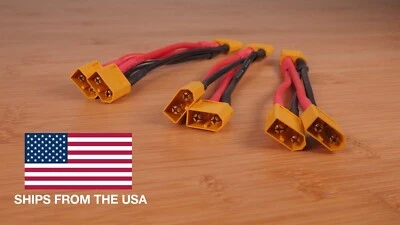 (4x) XT60 Parallel Y Splitters 1 Female 2 Male Adapter Cable LiPo Battery/Solar - Image 1 of 3