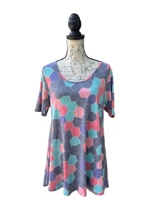 NWT Lularoe Multicolor Geometric Shape Round Neck Top Made In USA Women Size M - Picture 1 of 8