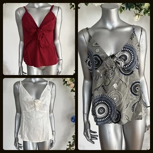 Cami Vest Top Studio Size 12 Green Geometric Red Ivory Tie Front Vest New MK84 - Picture 1 of 24