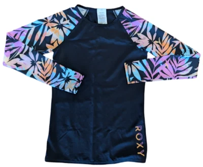 Roxy Solar Shirt Rash Guard, Black / Floral, Minor Imperfection, Juniors Small - Image 1 of 4