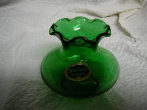 Vintage Anchor Hocking Forest Green Ruffled Top Glass Vases 3.5" - Picture 1 of 5