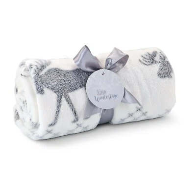 Wohndecke Rentier Rudolph Grau Weiß Flanell Fleece mit Schleife Geschenkidee - Bild 1 von 2