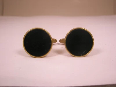 Gemelos pequeños vintage cabujón piedra negra redondo 9/16" tono dorado Foto 1 de 4