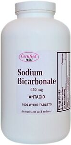 Sodium Bicarbonate 650mg 1000 Antacid Tablets for Relief of Heartburn per Bottle